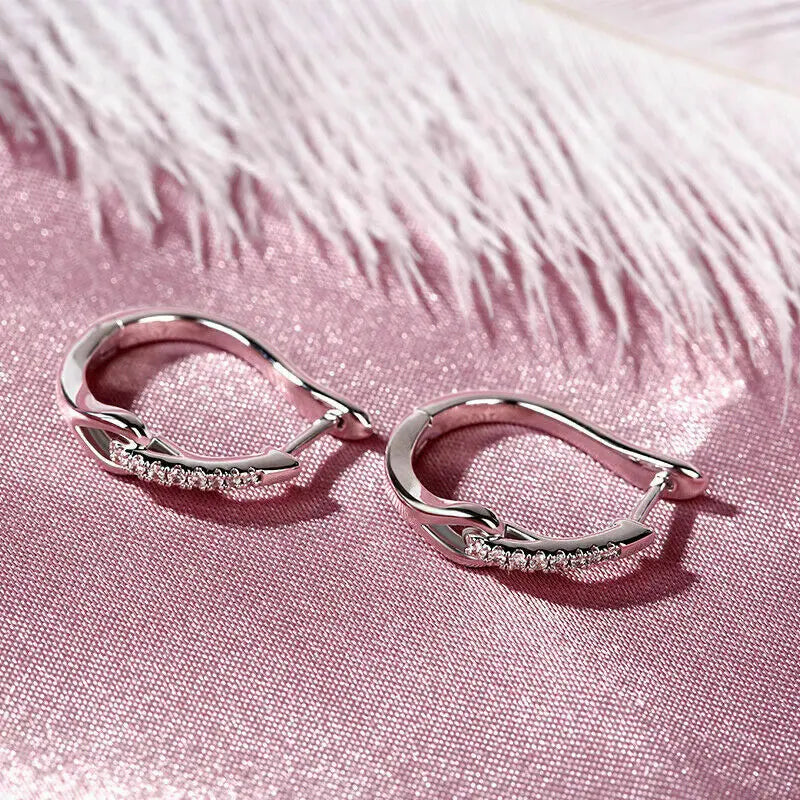 Huitan Silver Cubic Zirconia Geometric Hoop Earrings for Women Hoop Earrings Axl