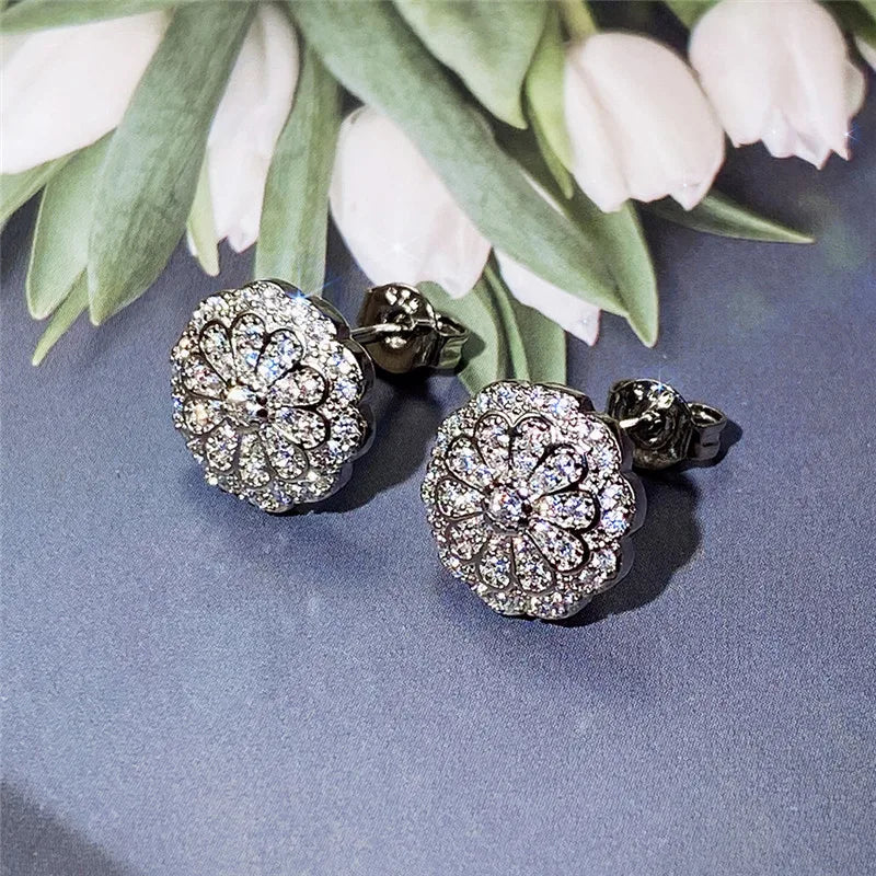 Huitan Flower Stud Earrings – Cubic Zirconia Women's Jewelry Stud Earrings Axl