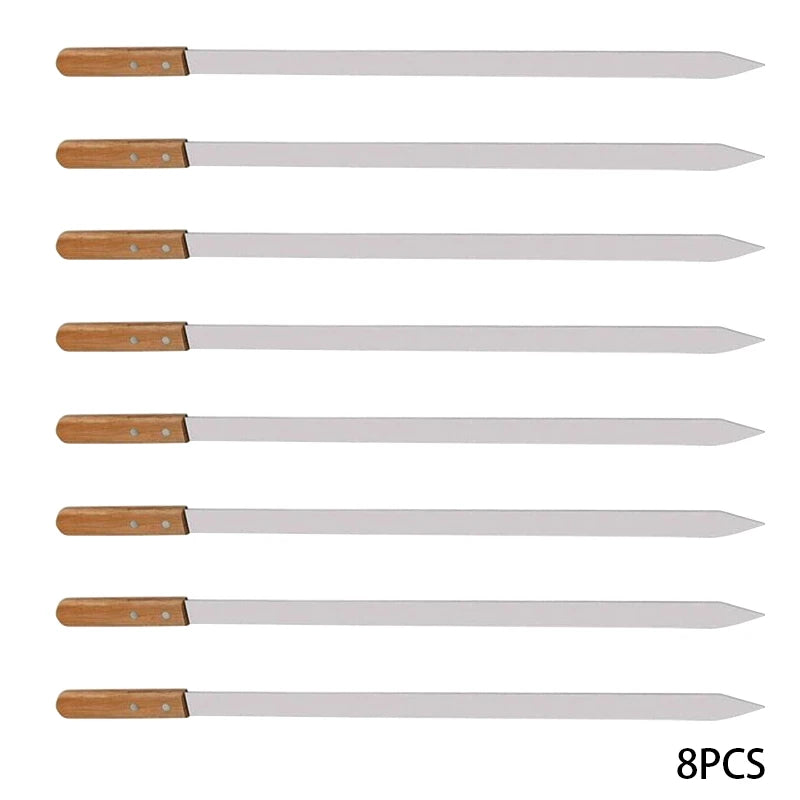 23.5" Stainless Steel BBQ Skewers with Oak Wood Handle | 2-8pc BBQ Kebab Skewers Axl 8pcs