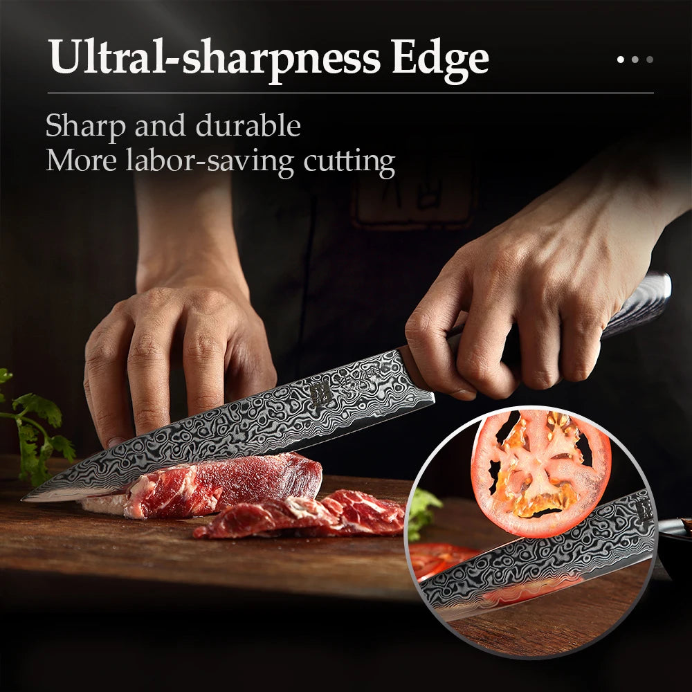 XINZUO 8" Damascus Steel Cleaver Knife – Pakkawood Handle Damascus Cleaver Knife Axl