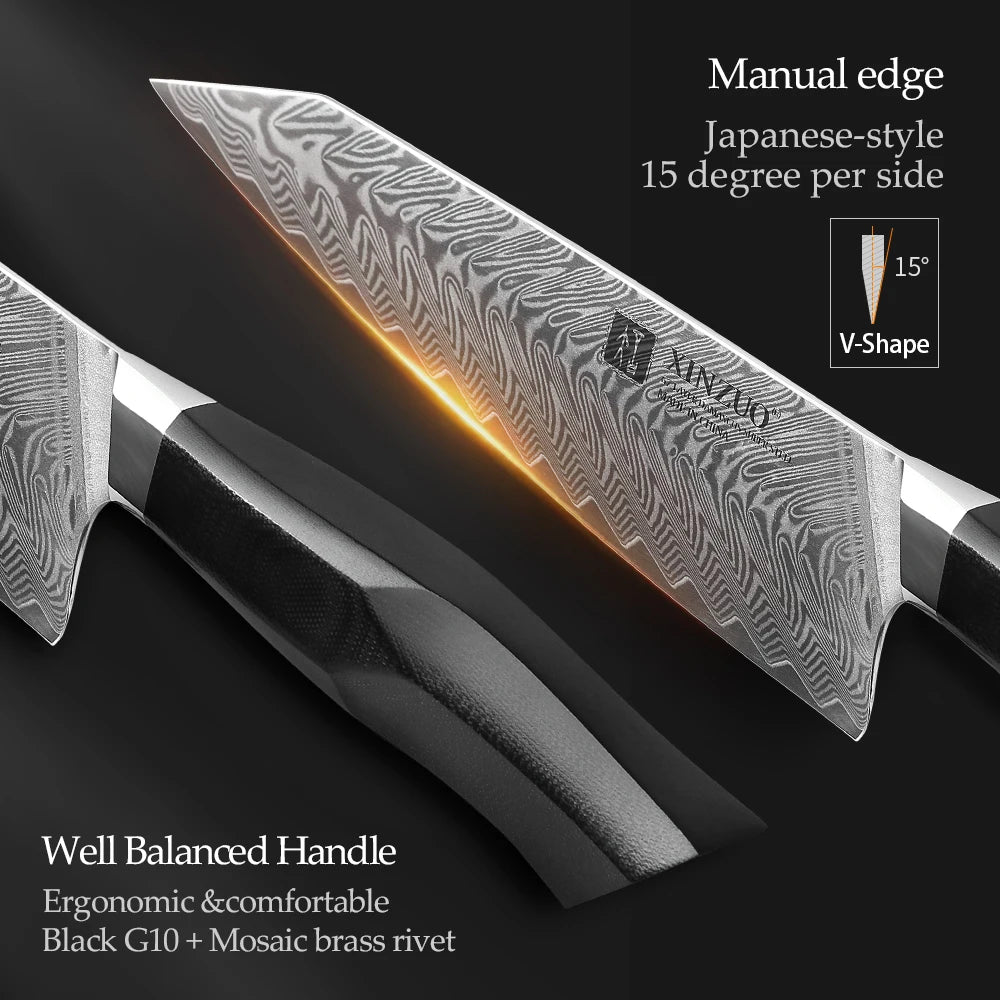XINZUO 2-Pc Damascus Steel Knife Set – Chef & Utility, G10 Handle Kitchen Knife Set Axl