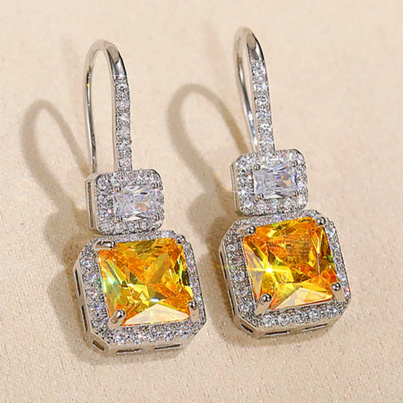 Huitan Yellow Cubic Zirconia Square Drop Earrings for Women Drop Earrings Axl E1587