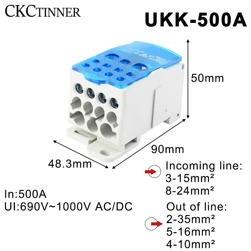 DIN Rail Terminal Block Distribution Box 125A–500A | UKK Terminal Block Axl UKK-500A
