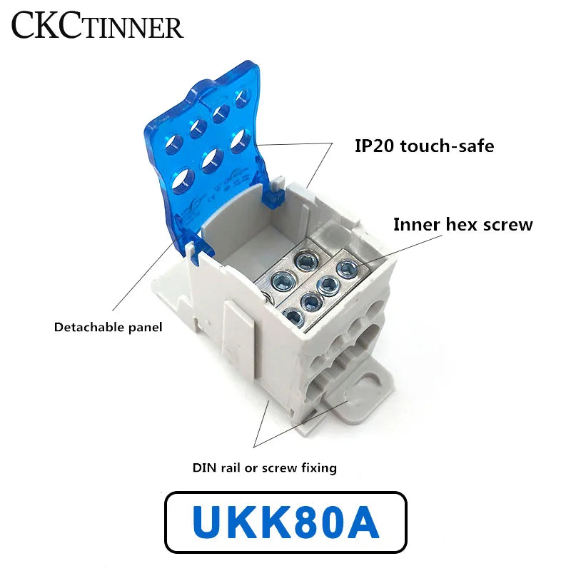 UKK80A Terminal Block 80A DIN Rail 1-In Multi-Out Wire Connector DIN Rail Terminal Block Axl