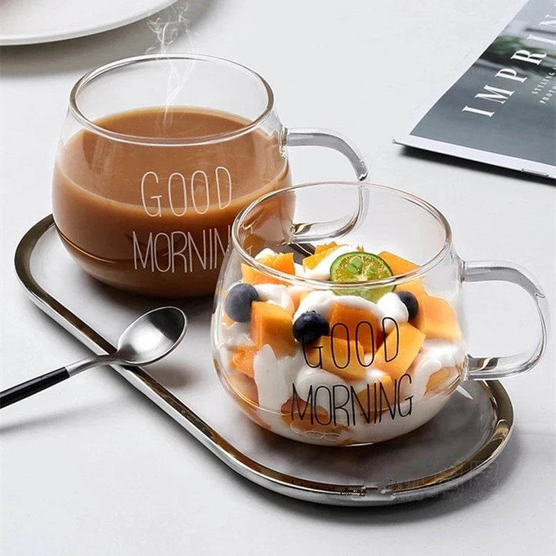 KEMORELA Letter Glass Mug – Coffee, Milk & Tea Cup Gift Glass Coffee Mug Axl