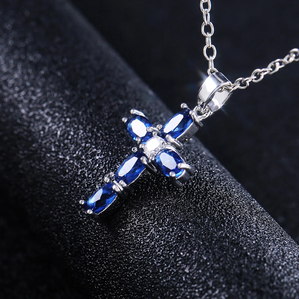 Huitan Blue Stone Cross Pendant Necklace for Women Pendant Necklace Axl