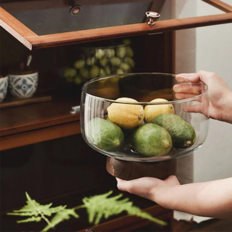 Glass & Wood Fruit Tray 8" – Decorative Serving Bowl | KEMORELA Decorative Serving Tray Axl