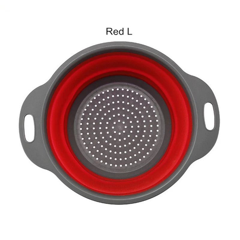Collapsible Silicone Colander – Foldable Fruit & Veggie Strainer Collapsible Colander Axl Round-Red-L