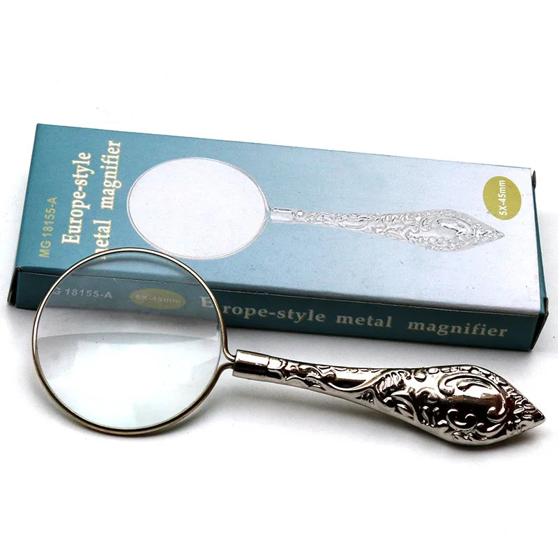 5X Handheld Magnifying Glass – Metal Carved Loupe for Reading & Crafts Handheld Magnifying Glass Axl