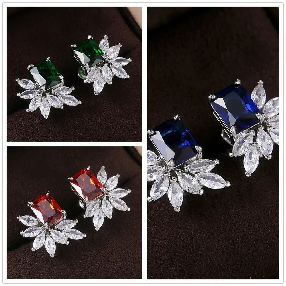 Huitan CZ Stud Earrings – Red, Green & Blue Cubic Zirconia CZ Stud Earrings Axl