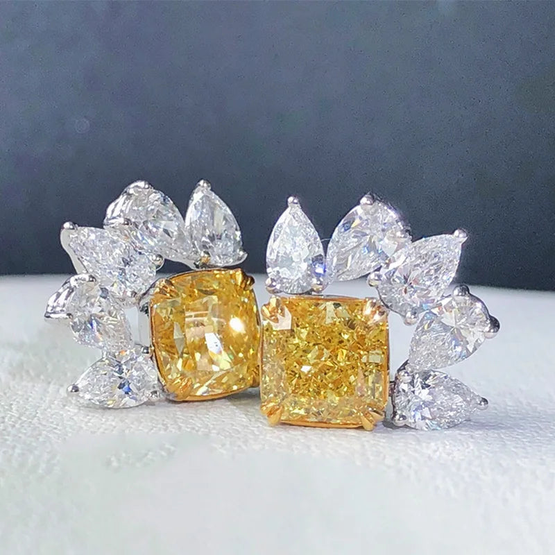 Huitan CZ Stud Earrings – Yellow & White Cubic Zirconia Women CZ Stud Earrings Axl