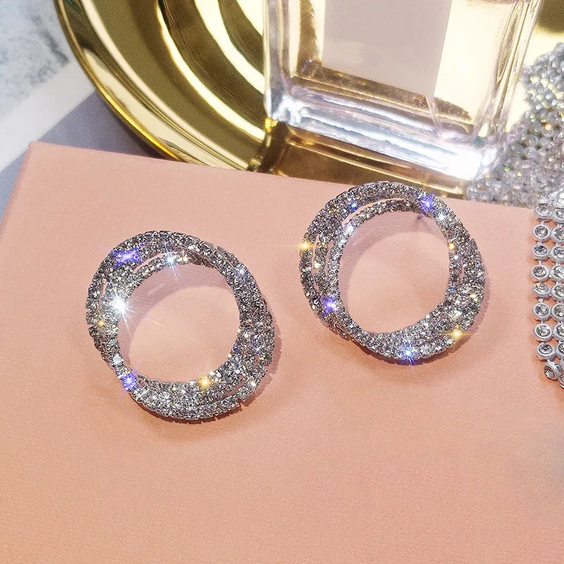Huitan CZ Crystal Round Stud Earrings – Silver Micro Paved Women CZ Stud Earrings Axl