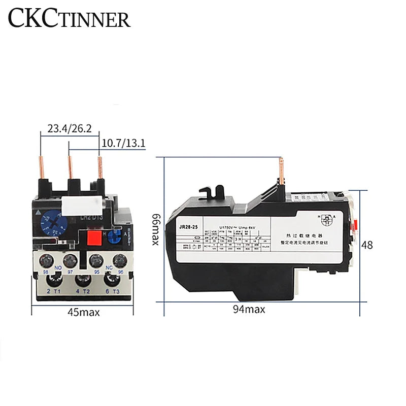 JR28-25 Thermal Overload Relay LR2D13 | 1.6A–25A CE Rated Thermal Overload Relay Axl