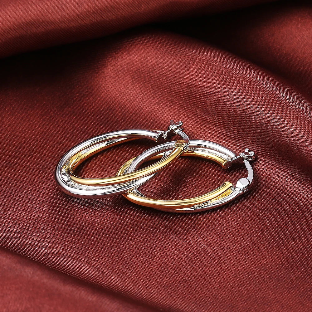 Huitan Two-Tone Oval Hoop Earrings for Women | Fashion Jewelry Hoop Earrings Axl