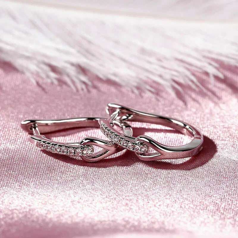 Huitan Silver Cubic Zirconia Geometric Hoop Earrings for Women Hoop Earrings Axl