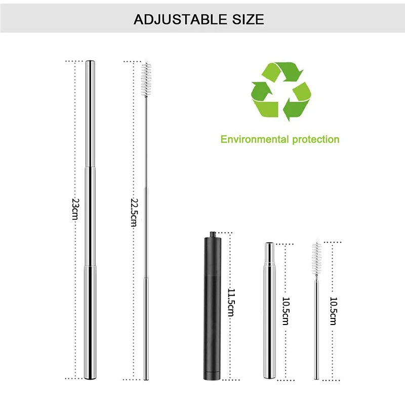 Collapsible Stainless Steel Travel Straw Set – Case & Brush Reusable Drinking Straw Axl