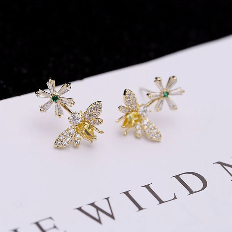 Huitan Flower Bee Stud Earrings | Gold & Silver Women's Jewelry Stud Earrings Axl Gold-color Multicolour