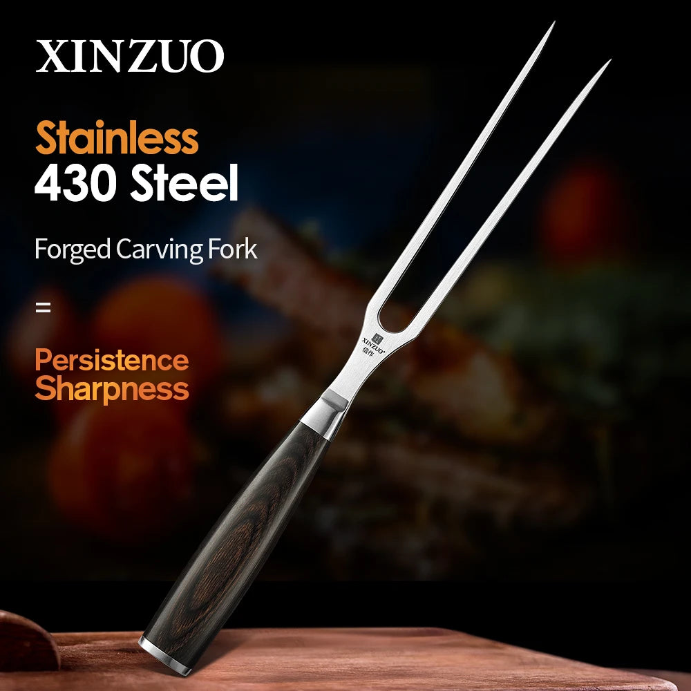 Xinzuo 6" Two-Tine Carving Fork – Stainless Steel & Wood Handle Carving Fork Axl