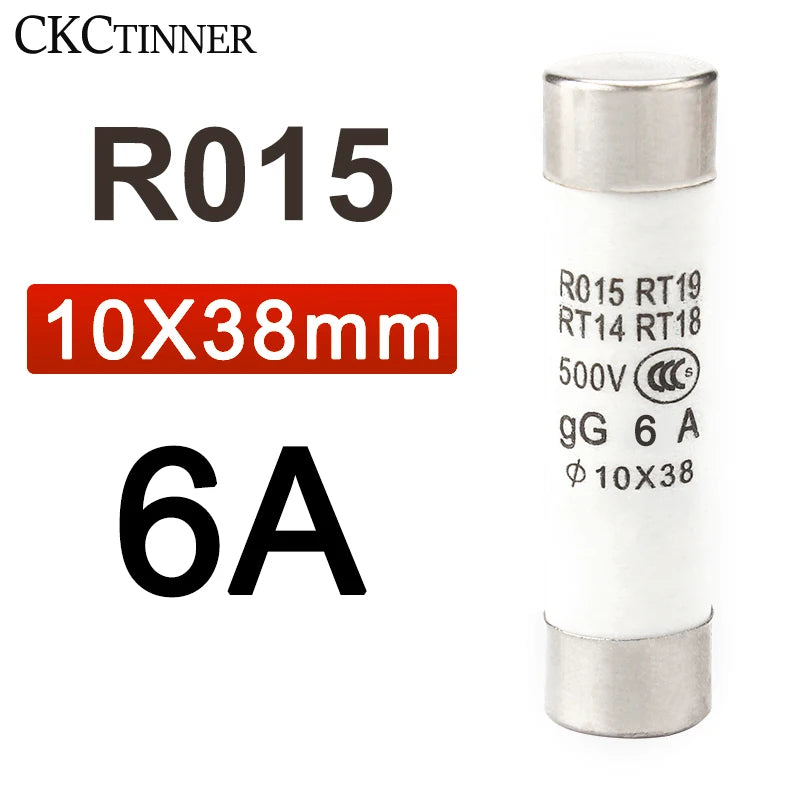 10Pcs Ceramic Fast-Blow Fuse 10x38mm 500V RO15 RT14 RT18 Ceramic Fuse Axl 6A 10PCS