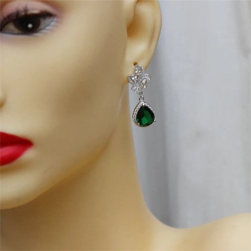 Huitan Green Teardrop CZ Drop Earrings | Women's Fashion Jewelry Drop Earrings Axl