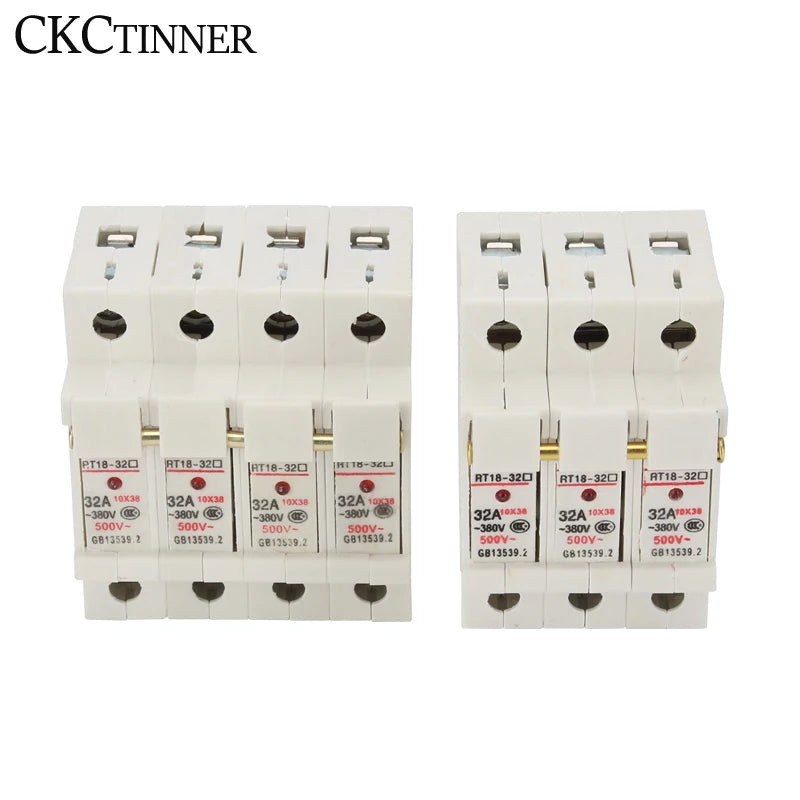DIN Rail Fuse Holder 1P–4P RT18-32X 500V 10x38mm with Fuse DIN Rail Fuse Holder Axl