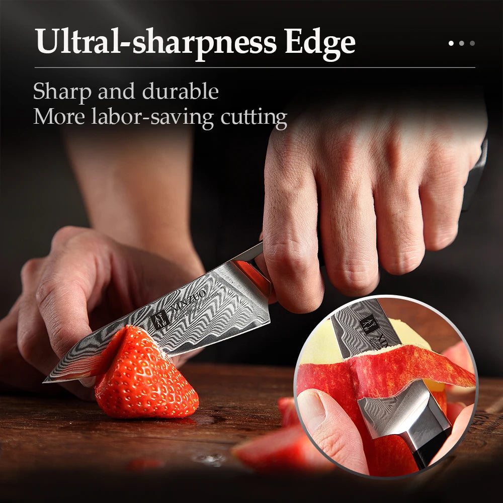 XINZUO 3.5" Damascus VG10 Paring Knife | G10 Mosaic Handle Damascus Paring Knife Axl