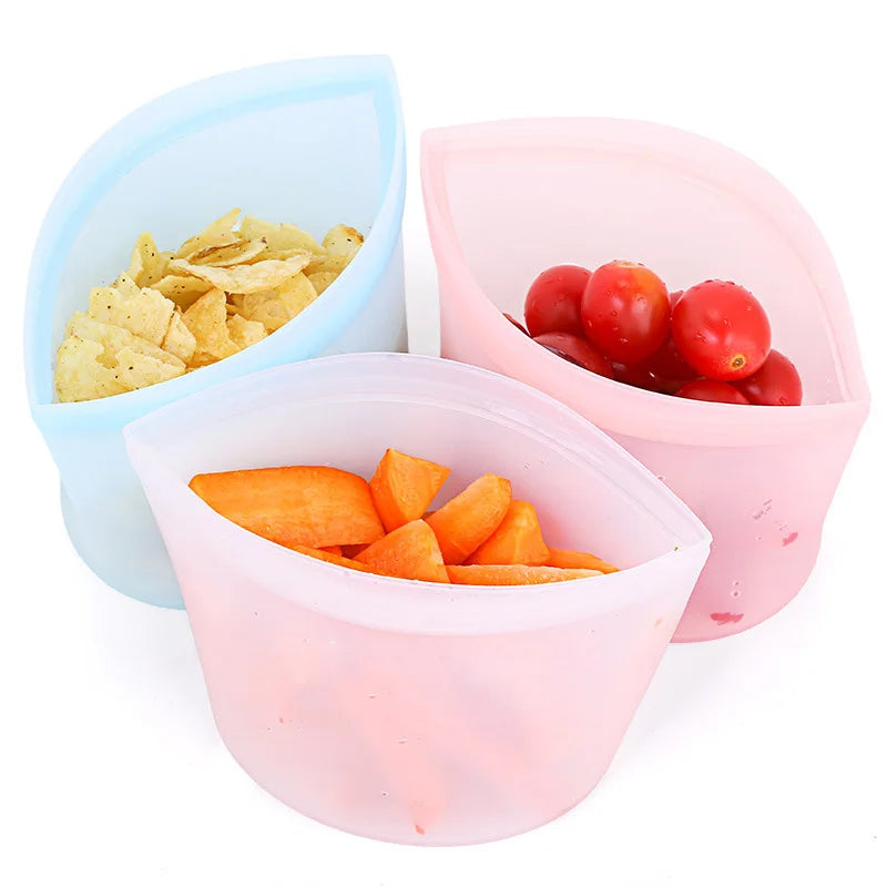 Reusable Silicone Food Storage Bags – Leakproof Ziplock Set Silicone Storage Bags Axl