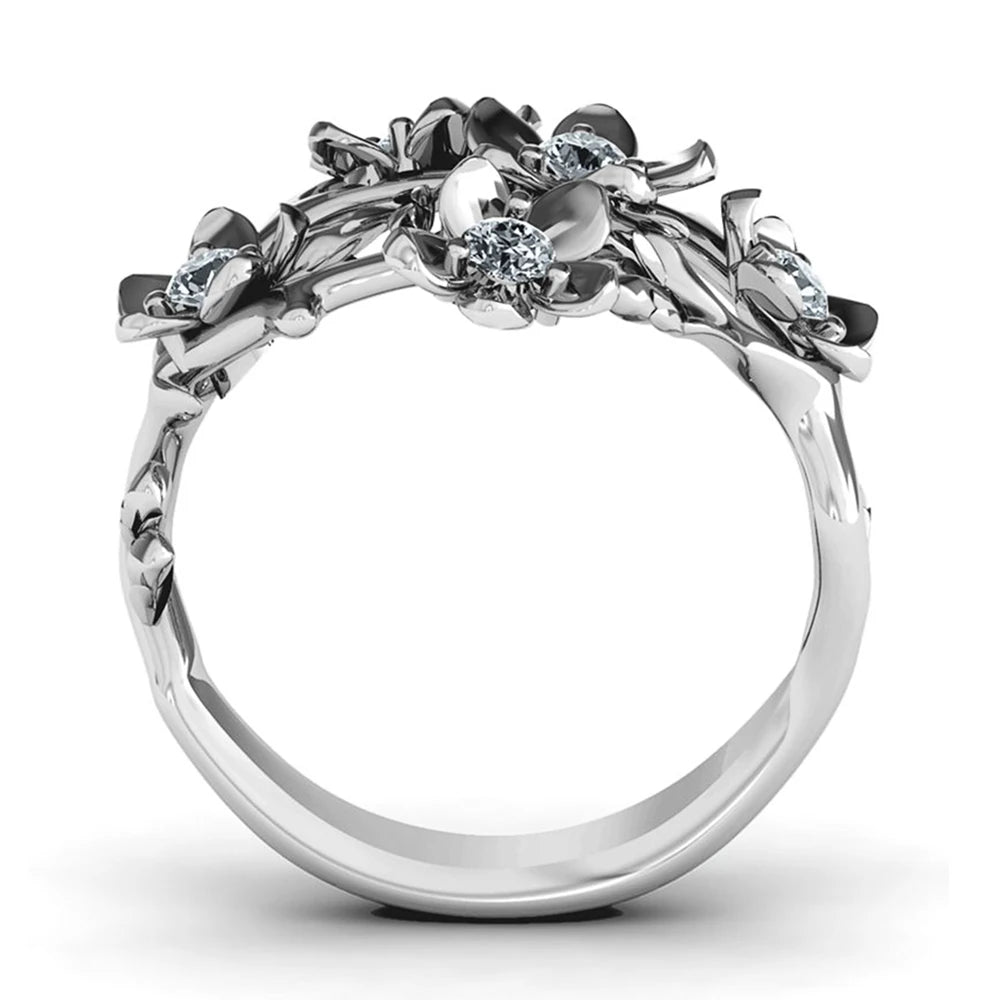 Huitan Crystal Flower Ring – Cubic Zirconia Statement Ring Fashion Ring Axl
