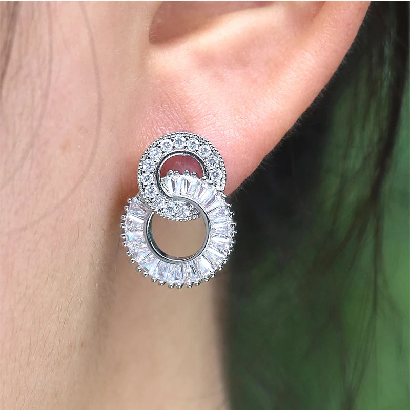 Huitan Crystal Cubic Zirconia Figure-8 Stud Earrings Women Crystal Stud Earrings Axl
