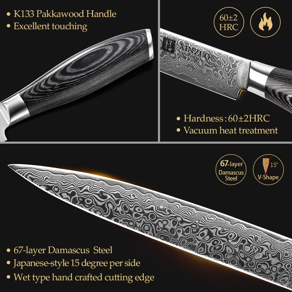 XINZUO 8" Damascus Steel Cleaver Knife – Pakkawood Handle Damascus Cleaver Knife Axl