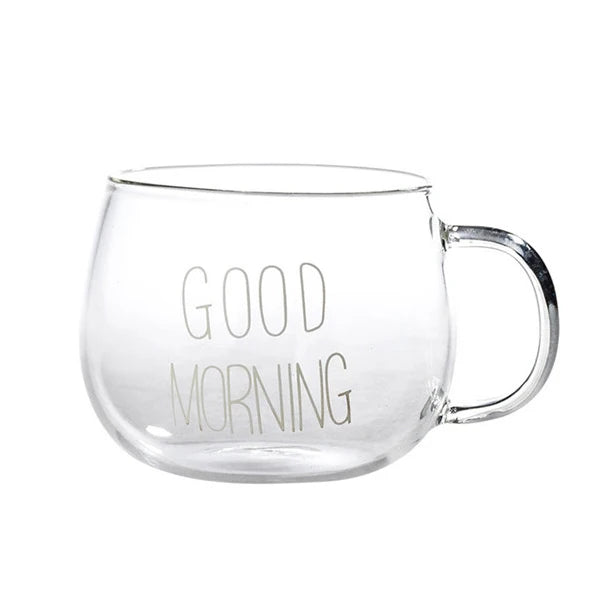 KEMORELA Letter Glass Mug – Coffee, Milk & Tea Cup Gift Glass Coffee Mug Axl Whiteletters 350-400ml