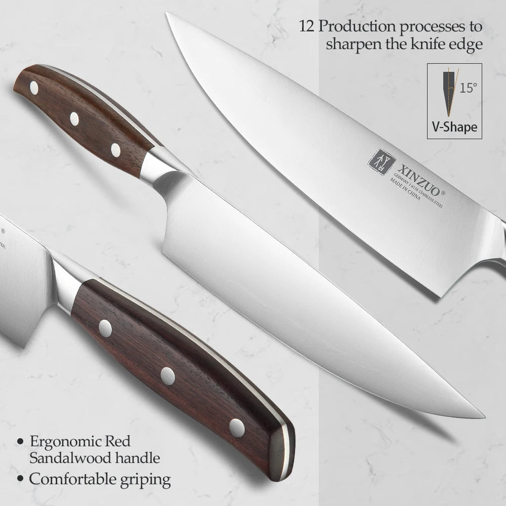 XINZUO 8" Chef Knife – German Steel & Red Sandalwood Handle Chef Knife Axl