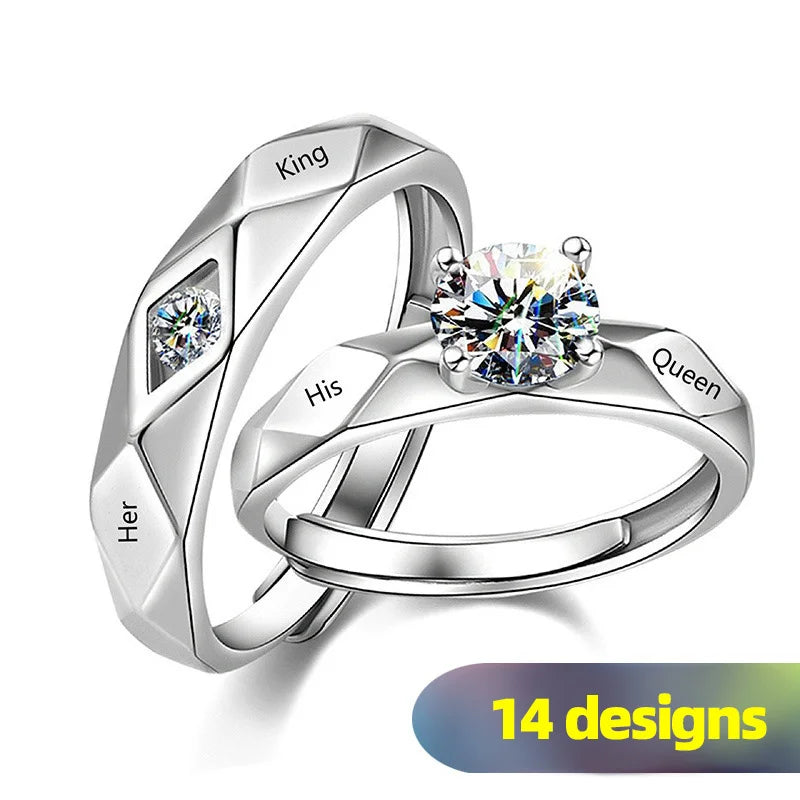 Huitan His King Her Queen Engraved Couple Ring – CZ Wedding Band Couple Wedding Ring Axl