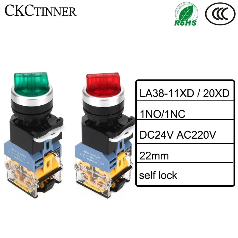 22mm Latching Rotary Selector Switch 1NO/1NC with Pilot Light Rotary Selector Switch Axl