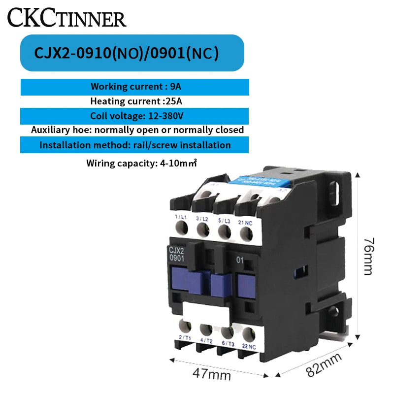 CJX2 9A AC Contactor 3P+1NO DIN Rail Mount 24V–380V AC Contactor Axl