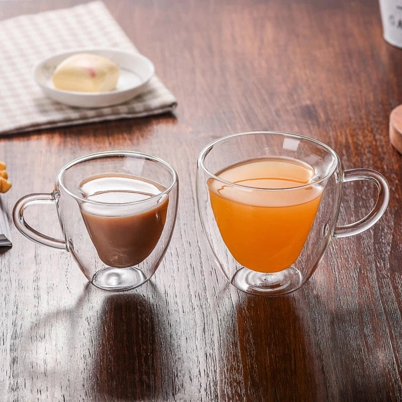 Heart-Shaped Double Glass Mug – Heat-Resistant Borosilicate Cup Double Wall Glass Mug Axl