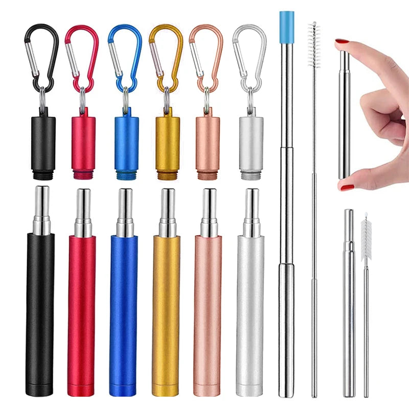 Collapsible Stainless Steel Travel Straw Set – Case & Brush Reusable Drinking Straw Axl