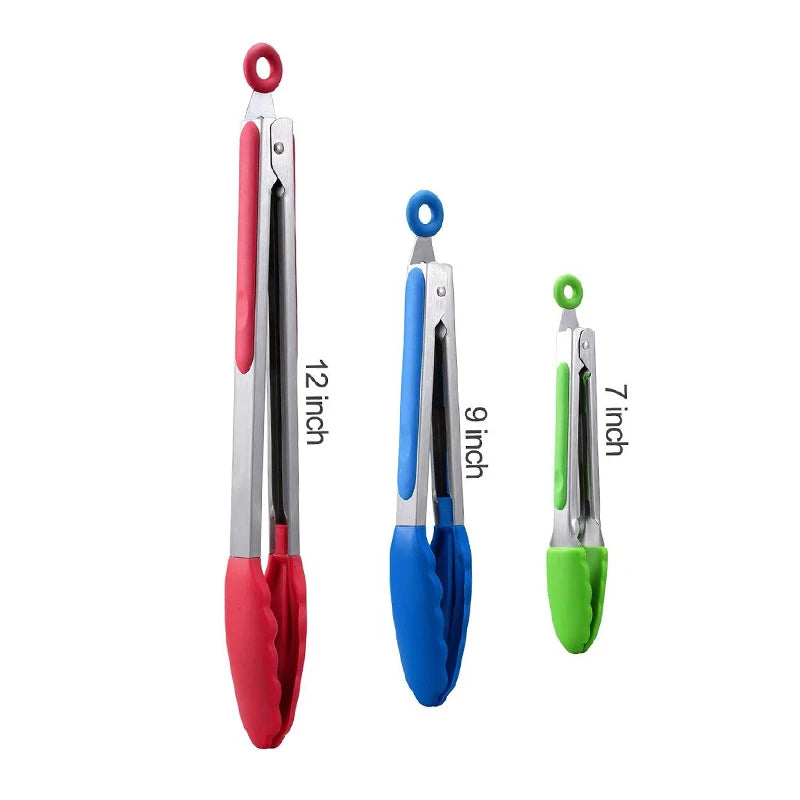Silicone Kitchen Tongs Set – 7, 9 & 12 Inch BBQ Cooking Tongs Kitchen Cooking Tongs Axl