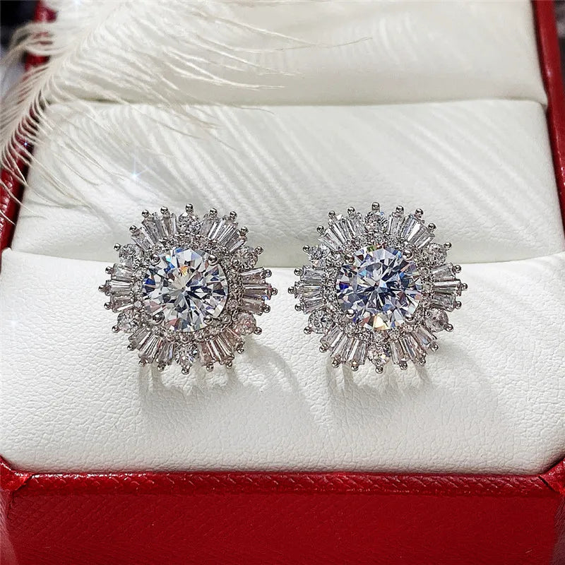 Huitan Flower Stud Earrings – AAA Cubic Zirconia Women's Gift Stud Earrings Axl