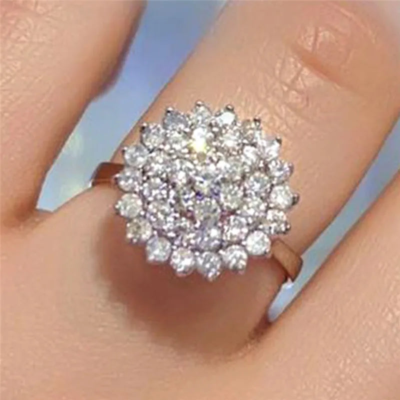 Huitan Flower CZ Ring for Women | Full Pavé Wedding Band Fashion Ring Axl