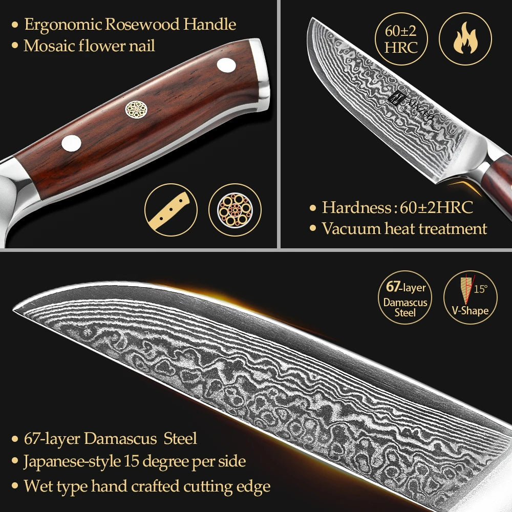 XINZUO 5" Damascus Steel Steak Knife – Rosewood Handle Damascus Steak Knife Axl