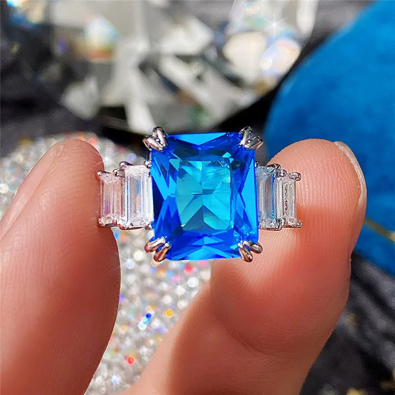 Huitan Women's Blue & Yellow Cubic Zirconia Ring | Sizes 5–14 Fashion Ring Axl