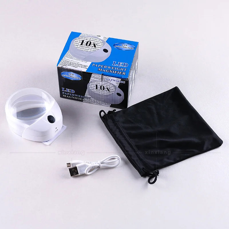 10X LED Handheld Magnifying Glass – USB Rechargeable Loupe LED Reading Magnifier Axl 10X