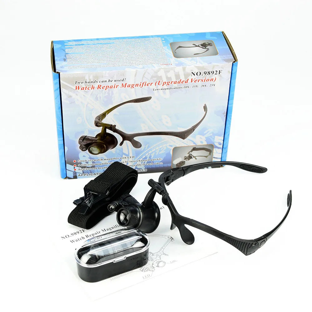 Headband Magnifying Glasses 10X–25X LED Loupe Replaceable Lens Headband Magnifier Loupe Axl