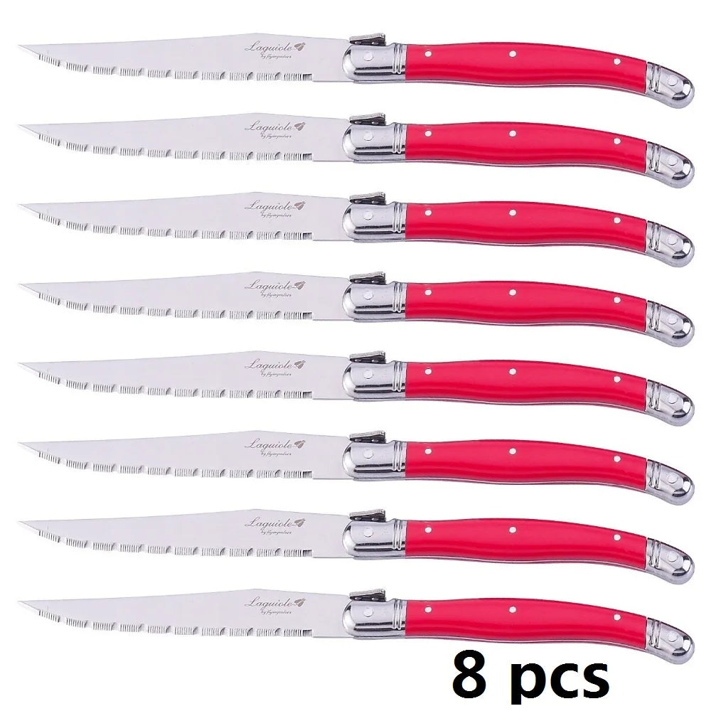 8-Piece Rainbow Laguiole Steak Knife Set – Stainless Steel Steak Knife Set Axl 8 pcs Red