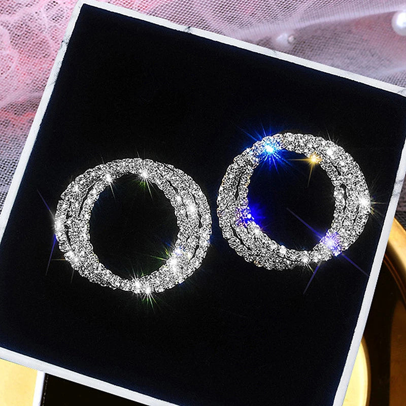 Huitan CZ Crystal Round Stud Earrings – Silver Micro Paved Women CZ Stud Earrings Axl