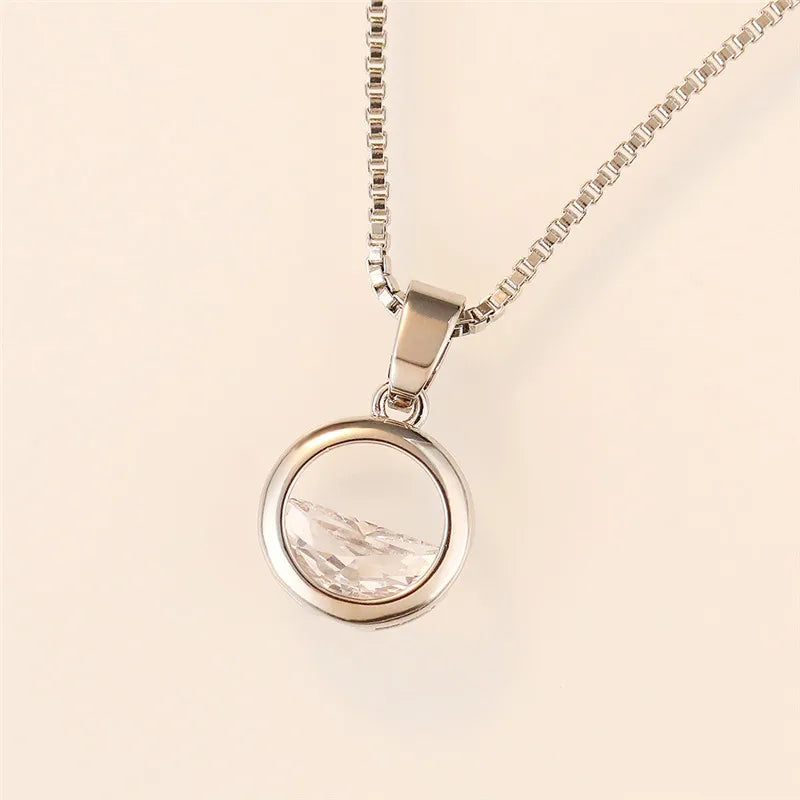 Huitan Silver Circle Pendant Necklace – Cubic Zirconia Women Pendant Necklace Axl