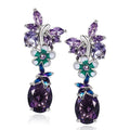Huitan Purple CZ Dangle Earrings – Bridal Wedding Jewelry CZ Dangle Earrings Axl Silver Plated PURPLE