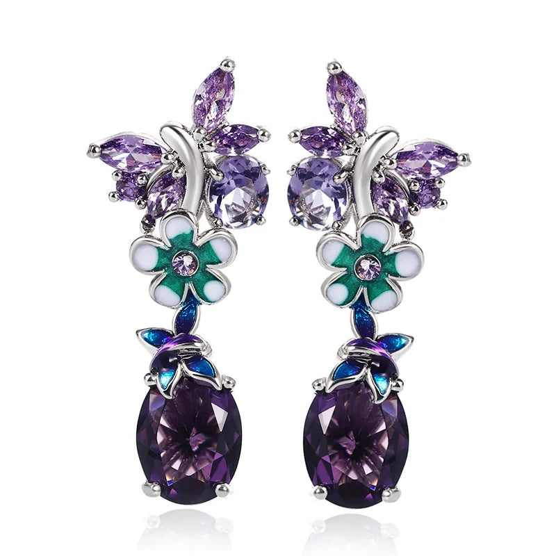 Huitan Purple CZ Dangle Earrings – Bridal Wedding Jewelry CZ Dangle Earrings Axl
