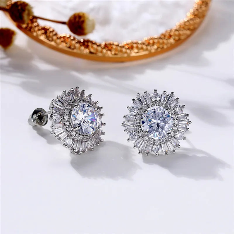 Huitan Flower Stud Earrings – AAA Cubic Zirconia Women's Gift Stud Earrings Axl